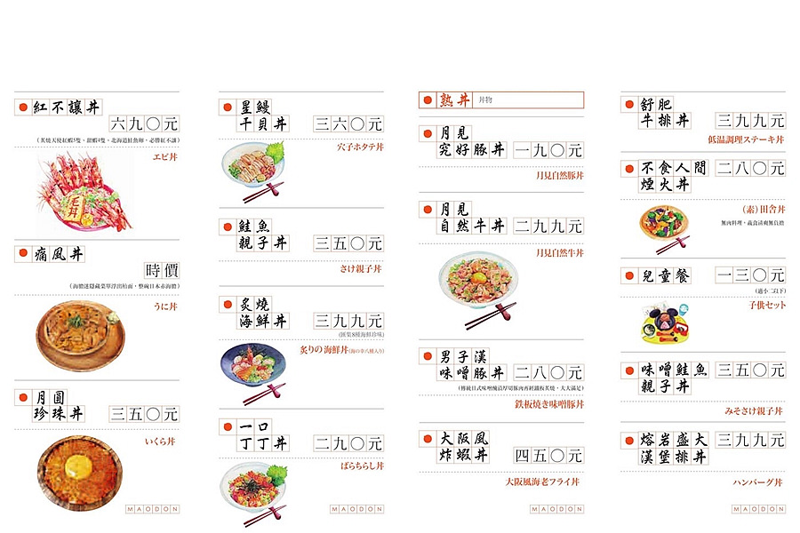 台南 毛丼 日式丼飯專門店 菜單