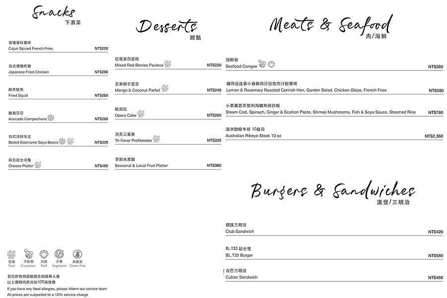 高雄美食┃BL.T33大廳酒吧:全台首家洲際酒店落腳亞洲新灣區,質感英式下午茶套餐新上市 - 第18張圖 高雄洲際酒店大廳酒吧菜單